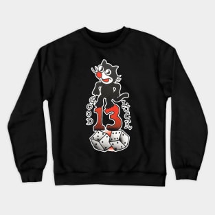 Good Luck 13 Cat Tattoo Design Crewneck Sweatshirt